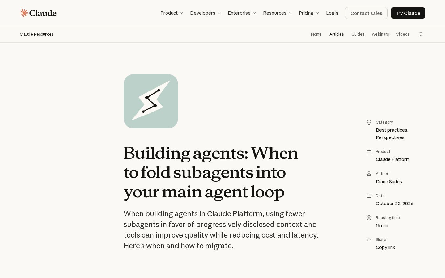 Screenshot of Building agents: When to fold subagents into your main agent loop